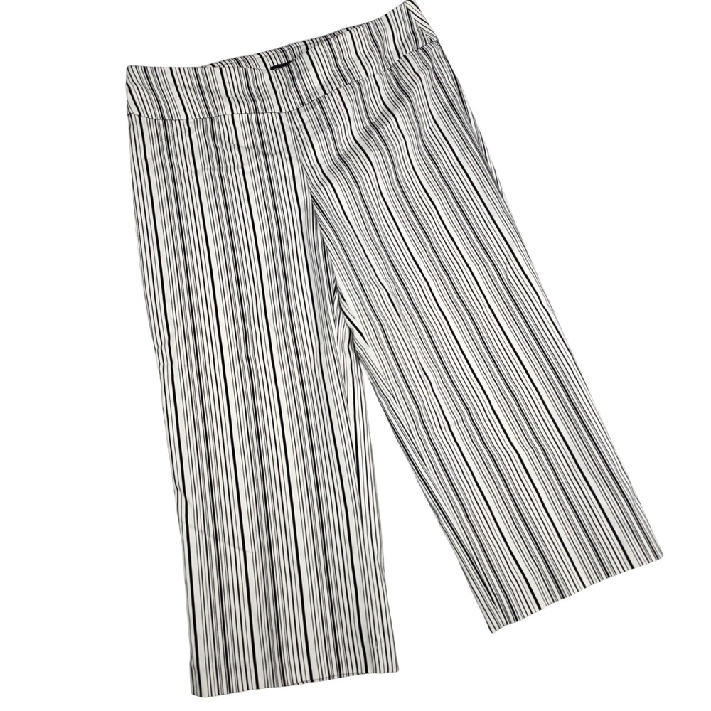 Counterparts Pants Striped Crop 12 Black White Wide Leg Pull On Stretch Capri